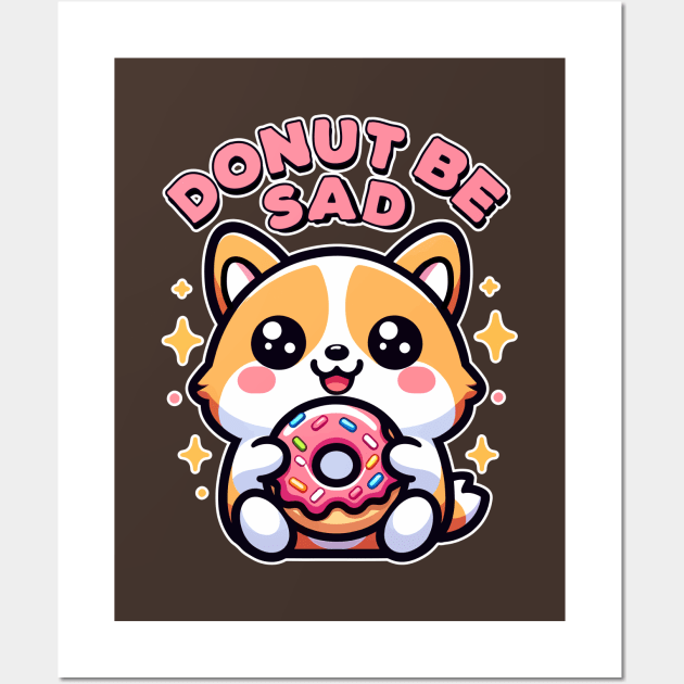 Donut Be Sad Kawaii Corgi Puppy Lover Foodie Bakery Pun Wall Art by Cuteness Klub